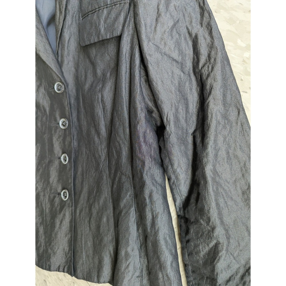 Carlisle Vintage 90s‎ Crinkle Texture Metallic Blazer Jacket Black Gray Size 10 - Picture 6 of 11